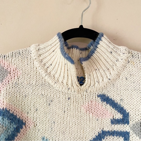 Vintage East 62• cream pastel flower knit pullover women’s size large - Picture 8 of 13